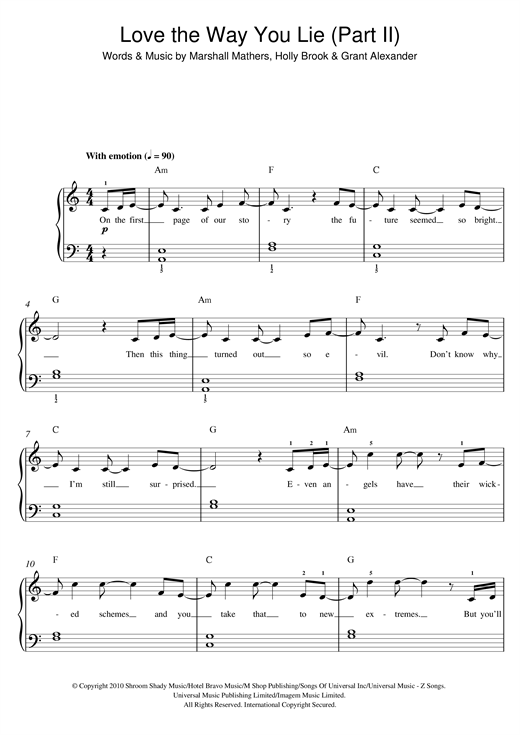 Rihanna "Love The Way You Lie, Part II (feat. Eminem)" Sheet Music ...